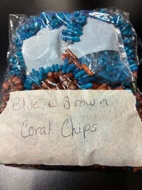 Lot of Blue and Brown Coral Chip gemstone Bead Strands